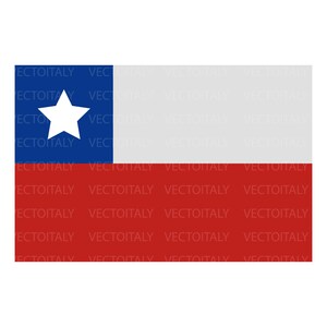 May include: The flag of Chile, a rectangular design with a white star on a blue square in the upper hoist corner, a white stripe above a red stripe. The flag has the text "VECTOITALY" repeated across the image.
