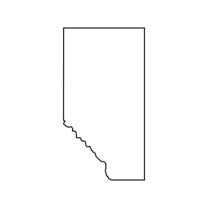 May include: A black and white outline of the province of Alberta, Canada.