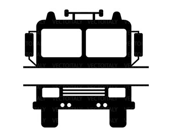 Shape Clipart: Black Split Name Frame Fire Engine or Truck Emergency Vehicle with Space for Personalization - Digital Download SVG & PNG