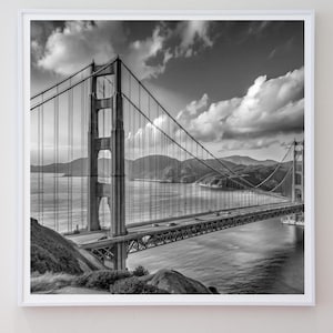 Golden Gate Bridge Printable, San Francisco Black and White Print, Digital Download, Black And White Photography, Minimal Printable Art