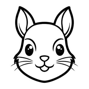 May include: A black and white line art illustration of a squirrel head featuring large round eyes, pointed ears, a small nose, and whiskers. The design is rendered with bold, clean outlines against a plain white background, creating a simple graphic.