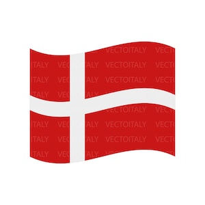 Könnte beinhalten: Eine rote Flagge mit einem weißen Kreuz, die im Wind weht. Die Flagge ist eine Darstellung Dänemarks.