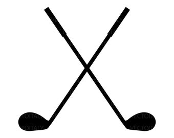 Crossed golf clubs illustrated in vector and available in SVG, PDF, Eps, Png, JPEG and Ai format and available for instant download