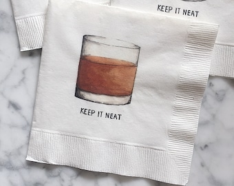 Bourbon Cocktail Napkins | Whiskey Napkins | Keep It Neat | Bourbon Art | Neat Bourbon | Bar Napkins | Bar Cart Napkins | Bar Cart Decor