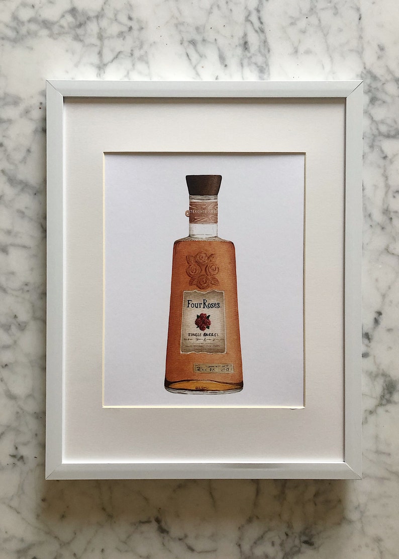 Four Roses Bourbon Watercolor Art Print Kentucky Bourbon Trail Painting Four Roses Single Barrel Bourbon Lover Gift Bar Room Decor image 1