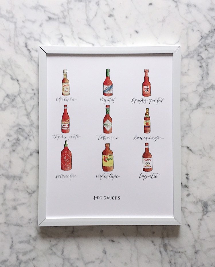 Hot Sauces Art Print Hot Sauce Art Hot Sauce Kitchen Decor Etsy