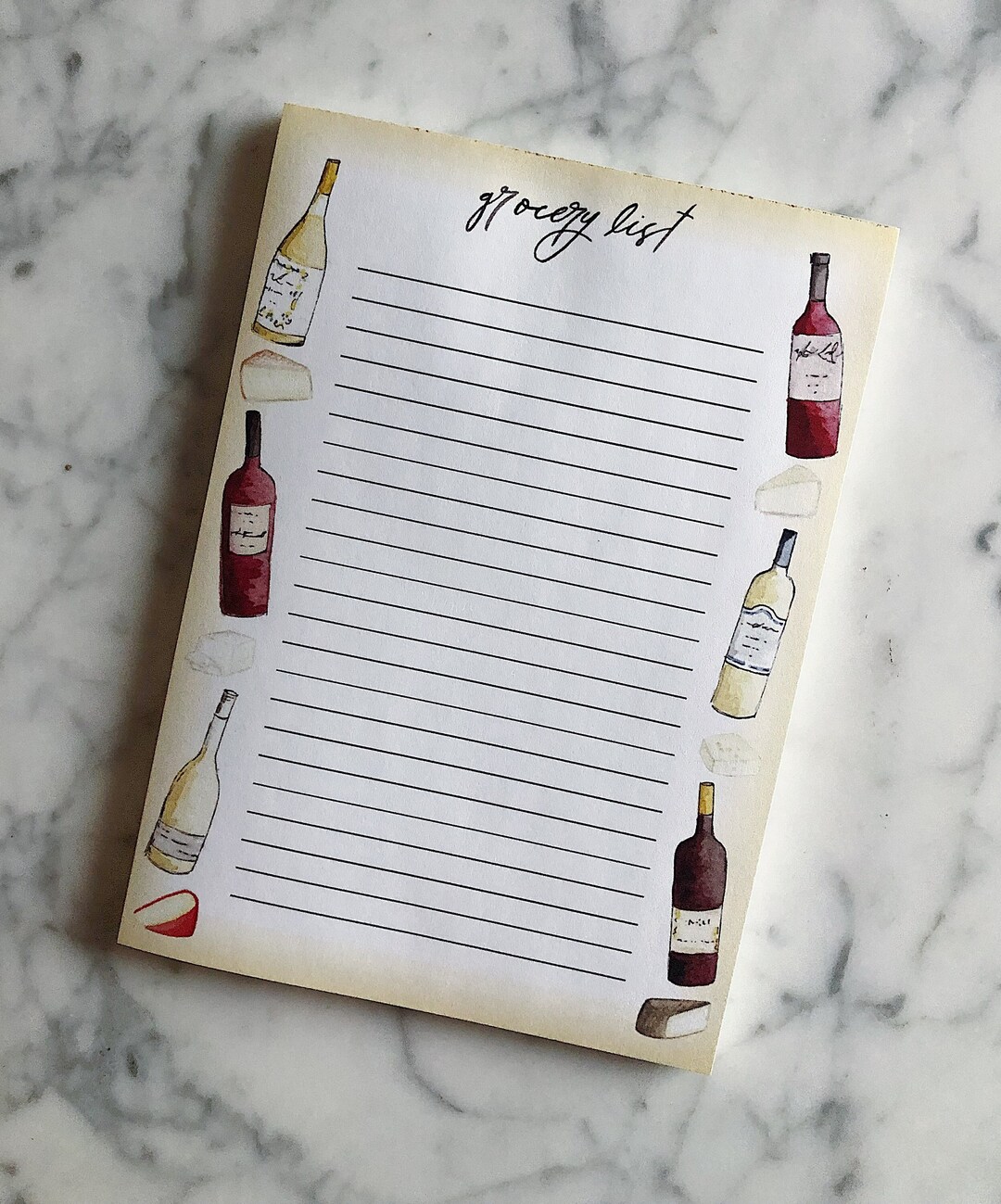Wine and Cheese Grocery List Notepad Wine Grocery List Wine and Cheese