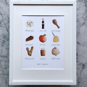 Best of Georgia Foods Watercolor Art Print | Women's Gift | Georgia Food Painting | House Warming Gift | Georgia Proud | Unique Home Decor