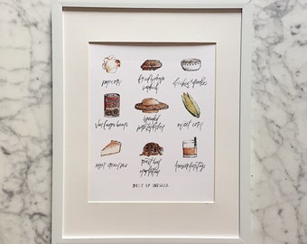 Indiana Foods Art Print | Indiana Lover Gift | Indiana Food Painting | Indiana Food Lover | Indiana Wall Art | Indiana Home Decor