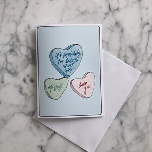 Candy Hearts Valentine's Day Cards | Sassy Valentine Card | Sarcastic Candy VDay Card | Candy Hearts Stationery | Too Late To Start Over
