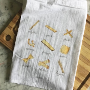 Soorten pasta&#39;s theedoek | Pastakeukendecoratie | Italiaanse foodie | Cadeau pastaliefhebber | Pasta aquarelkunsthuis | Housewarmingcadeau