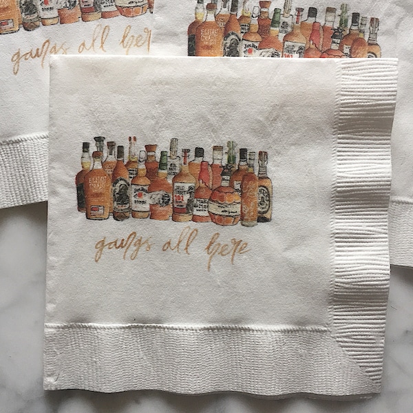 Bourbon Cocktail Napkins | Gangs All Here Multiple Bourbon Napkins | Bourbon Art | Bar Napkins | Bar Cart Napkins | Bar Cart Decor