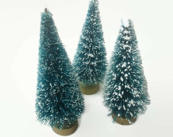 Miniature 3" Frosted Sisal Trees, Set of 10, Destash Supplies, Christmas Crafts, Tiny Trees