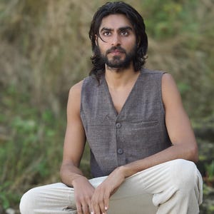 Raw Silk Men's Waistcoat: Earthy Tribal Vest