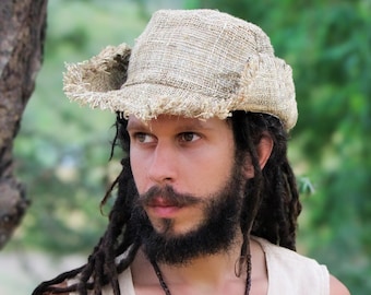 Hand Woven Hemp Sun Hat - Natural Boho Beach Accessory