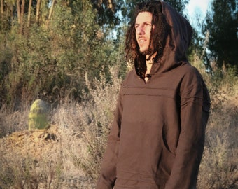 Natural Cotton Hoodie, Men Natural Clothing, Boho Clothing, Men Jumper, Hippie Hoodie, Psytrance Clothing, Indian Hoodie, Earthy Sweatshirt