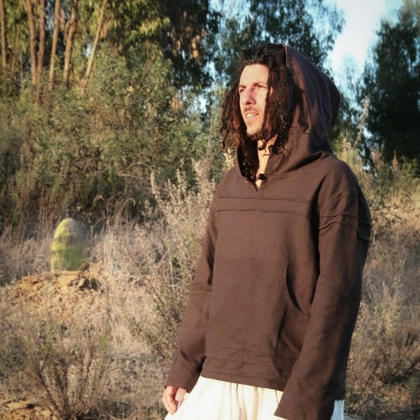 Natural Cotton Hoodie, Men Natural Clothing, Boho Clothing, Men Jumper, Hippie Hoodie, Psytrance Clothing, Indian Hoodie, Earthy Sweatshirt