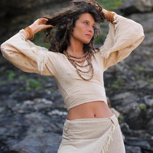 Frayed Jute Wrap Crop Top - Earthy Boho Festival Wear