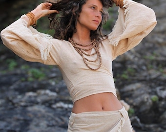 Frayed Jute Wrap Crop Top - Earthy Boho Festival Wear