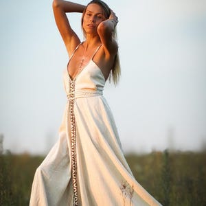Raw Silk Maxi Dress: Tribal Block Print Boho Wedding Dress