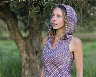 Khadi Tunic Top, Hooded Top, Hippie Clothing, Boho Hoodie, Khadi Clothing, Earthy Clothing, Natural Top, Gift For Her