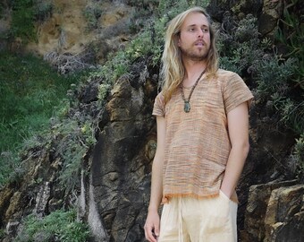 Earthy Khadi Shirt, Khadi Cotton Top, Men Tshirt, Earthy Clothing, Boho Tshirt, Men Tee, Hippie Clothing, Psytrance Clothing, Natural Shirt