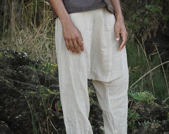 Tribal Harem Pants, Plant Dyed Pants, Tribal Clothing, Drop Crotch Pants, Loose Cotton Harem Trousers, Casual Loose Pants, Comfy Clothing