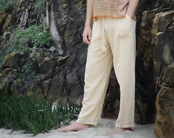 Natural Cotton Pants, Men Cotton Pants, Men's Cotton Pants, Earthy Clothing, Loose Pants, Hippie Clothing, Earthy Pants, Long Men Pants