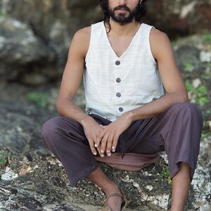 Men's Khadi Cotton Vest: Sleeveless Tribal Boho Shirt image 1
