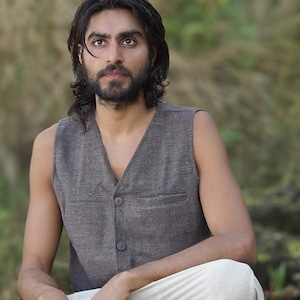 Raw Silk Men&#39;s Waistcoat: Earthy Tribal Vest