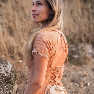 Terracotta Khadi Sari-top met gekruiste achterkant - festivalbohokatoen