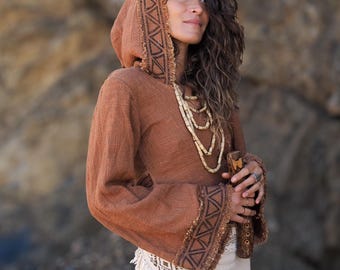 Tribal Hoodie Wickeltop - Bio-Baumwolle Boho Tribal Style