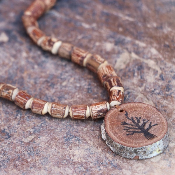 Oak Wood Necklace, Tree Of Life Necklace, Beads Necklace, Hippie Jewelry, Tribal Jewelry, Boho Necklace, Wood Jewelry, Gift For Her