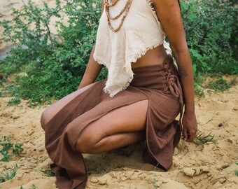 Tribal Skirt, Long Skirt, Boho Clothing, Natural Cotton Skirt, Women Maxi Skirt, High Waist Skirt, Slits Skirt, Natural Clothing