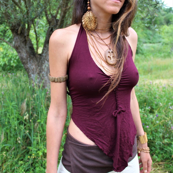 Pixie Halter Top, Cotton Halter Top, Pixie Top, Earthy Top, Tribal Top, Psy Trance, Elven, Fairy, Hippie Clothing, One Size, Gift for Her