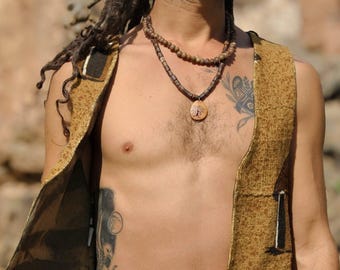 African Mud Cloth Men's Vest: Organic Cotton Tribal Festival Vest