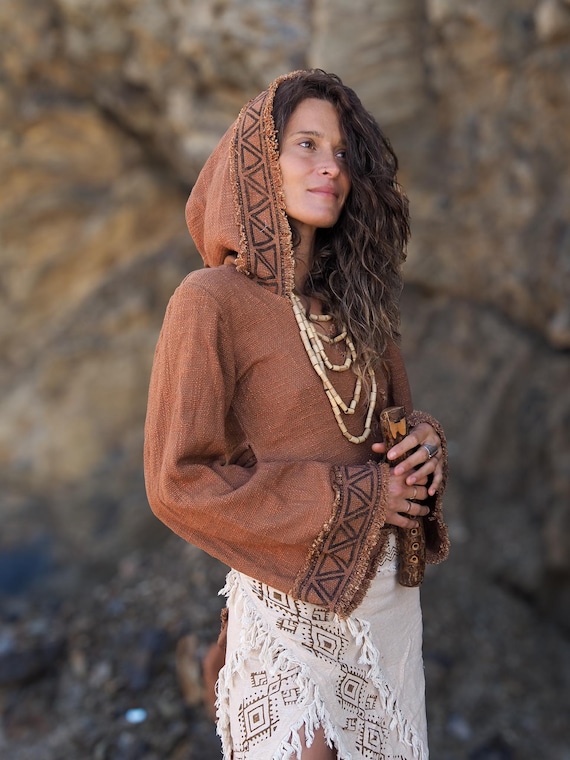 Tribal Hoodie Wrap Top - Organic Dye Boho Tribal Style