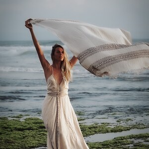 Vestido de diosa de seda cruda, vestido maxi de seda cruda, vestido maxi tribal, vestido con estampado de bloques, vestido boho, ropa boho, vestido de novia, ceremonial imagen 8