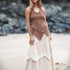 Layered Boho Maxi Skirt, Hippie Drape Skirt, Cotton Wrap Skirt, Long Pixie Skirt, Fairy Skirt, Festival Clothing, Natural Raw Cotton Skirt