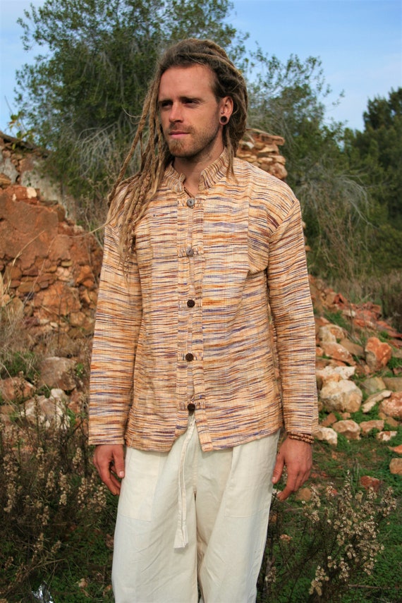 Men Khadi Shirt, Khadi Long Sleeve Shirt, Earthy Men Shirt, Ethnic Shirt,  Ceremonial Shirt, Handwoven Shirt, Earthy Clothing, Boho 