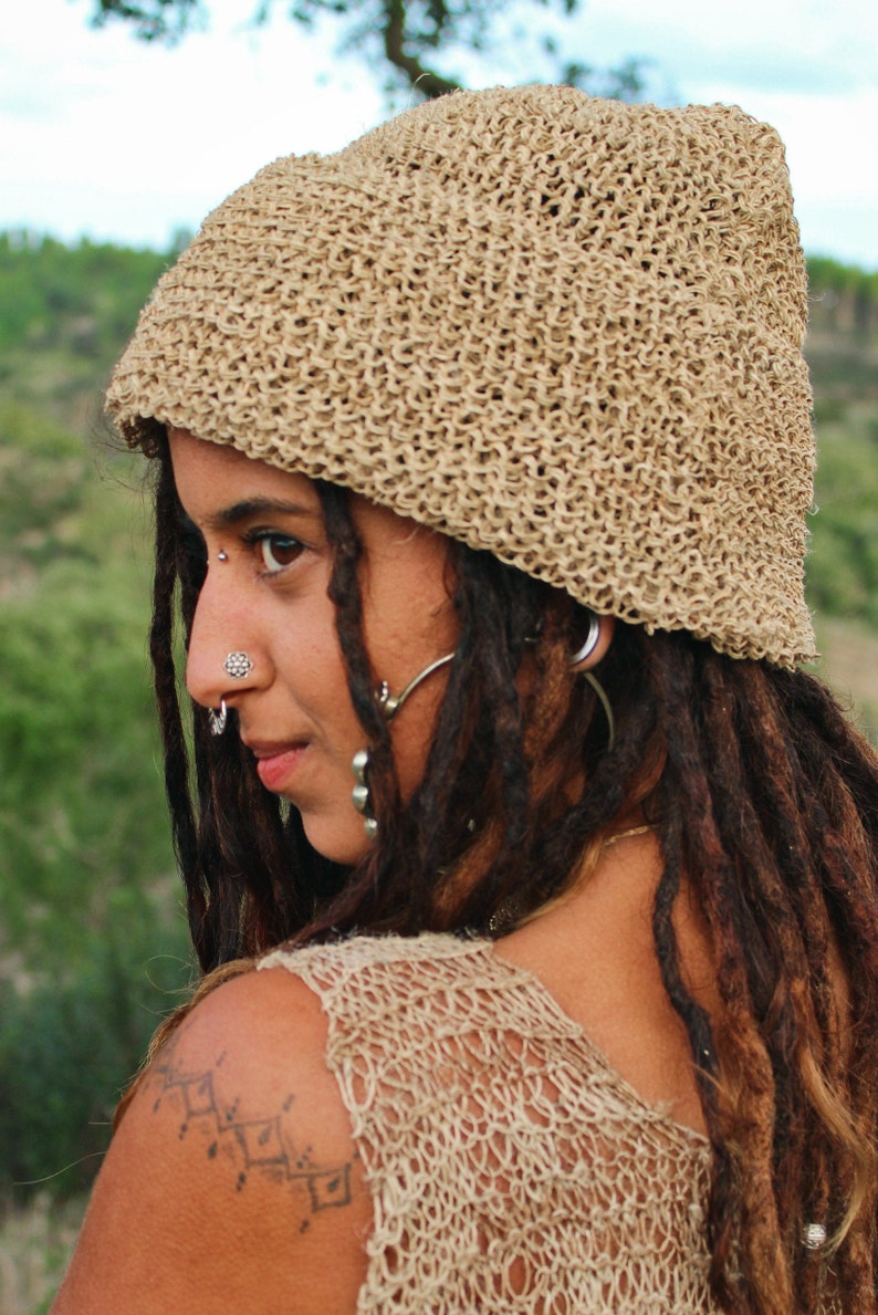 Chapeau en chanvre tissé à la main, chapeau rasta, chapeau dreads en chanvre, bonnet en chanvre, accessoires en chanvre, casquettes en chanvre, chapeau en cannabis, chapeau hippie, bohème, bonnet au crochet image 4