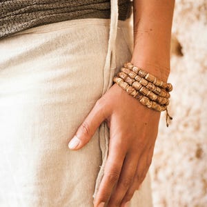 Tulsi Mala Bracelet, Tulsi Bead Bracelet, Wood Bracelet, Earthy Bracelet, Tribal Bracelet, Handmade, Holy Basil, Adjustable Size, Unisex