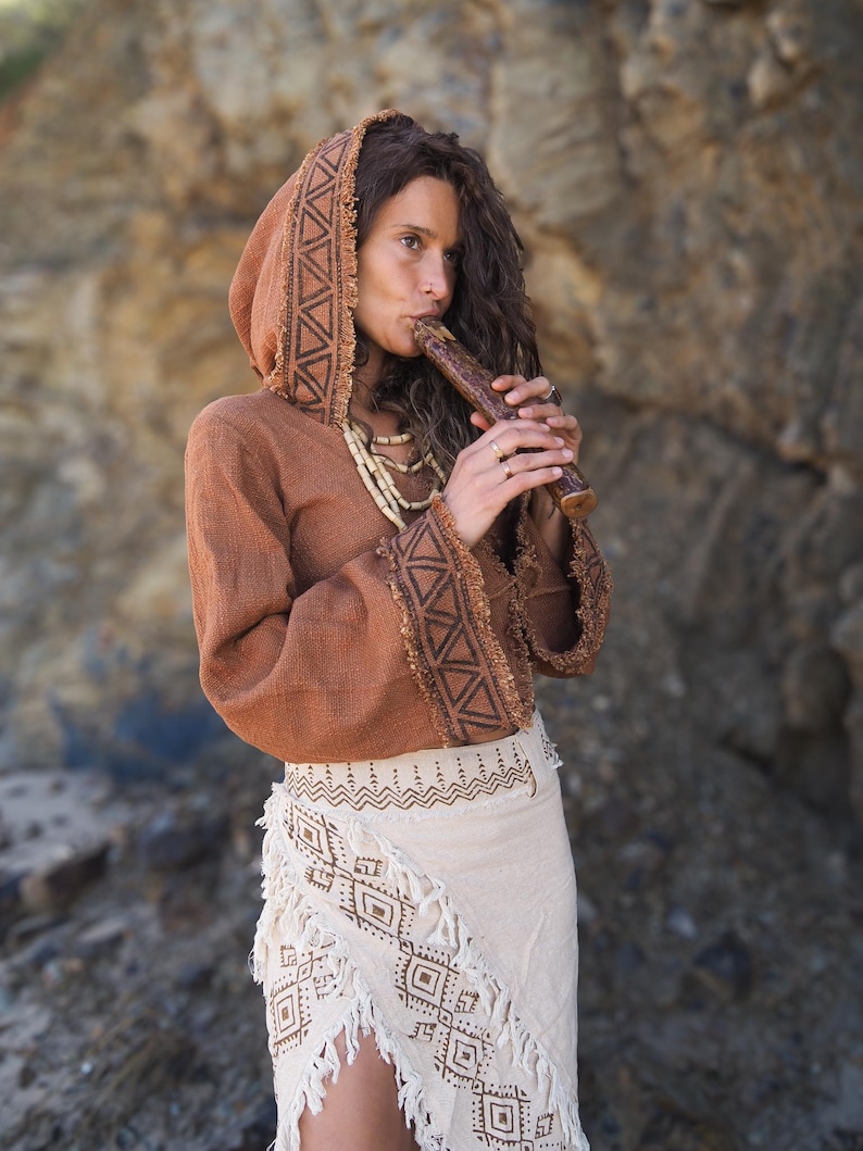 Tribal Hoodie Wrap Top - Organic Dye Boho Tribal Style image 2