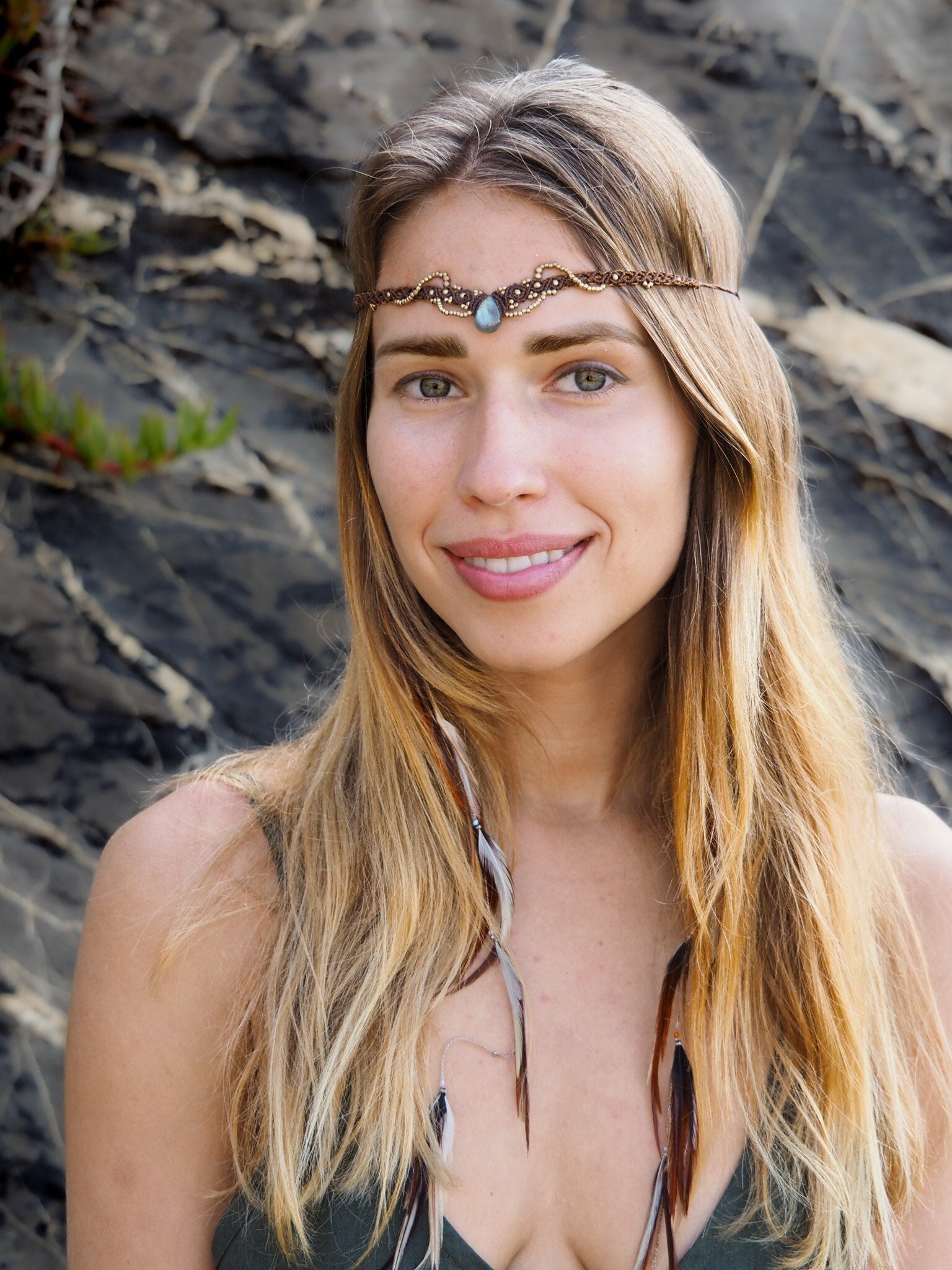 Handmade Macrame Crochet Tribal Headpiece Macrame Amber Headpiece main image 3