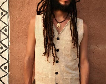 Raw Silk Men's Vest: Boho Ceremonial Waistcoat