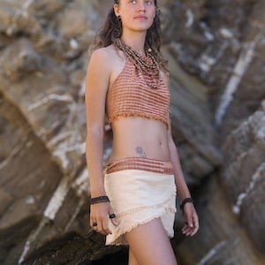Jute Wrap Skirt, Festival Skirt, Fairy Skirt, Tribal Skirt, Short Skirt, Natural Clothing, Hippie Skirt, Elven Skirt, Pixie Clothing, Khadi