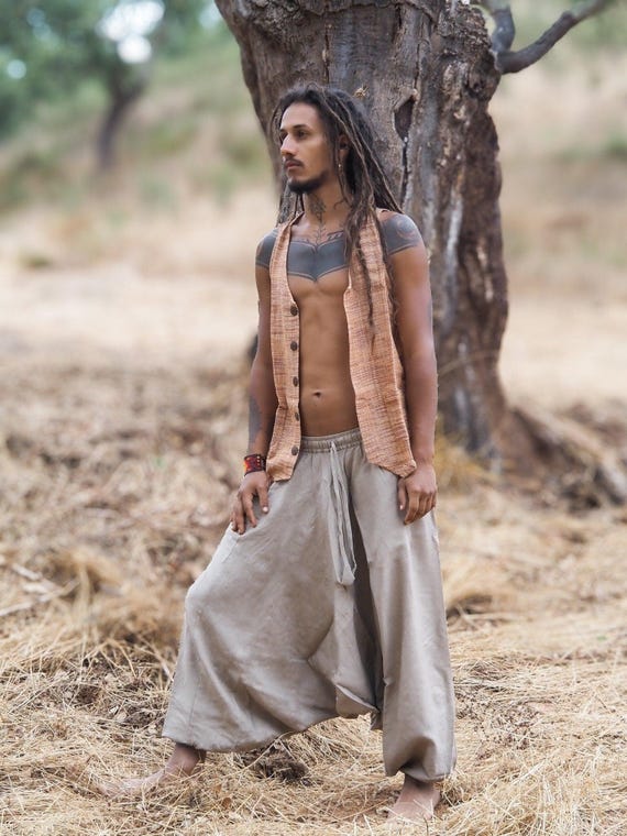 Men Capri Pants Plain Cotton Thai Fisherman Pants Lounge Loose