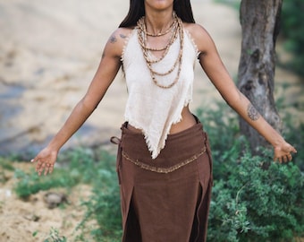 Tribal Maxi Skirt: Natural Cotton Boho Slit Skirt