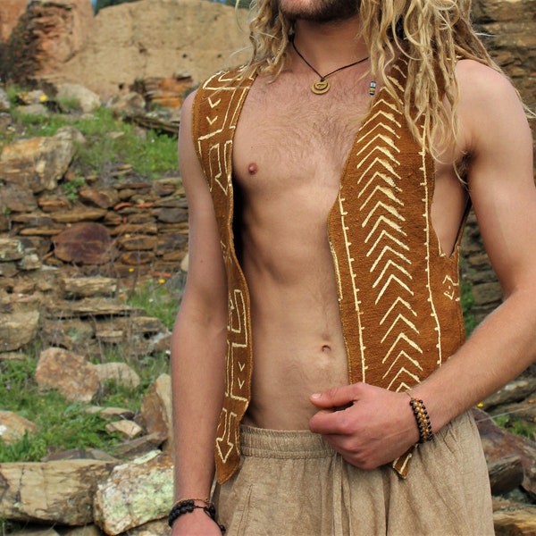 African Mud Cloth Men Vest, Festival Vest, Tribal Vest, Organic Cotton Vest, African Vest, Organic Clothing, Bogolan Vest