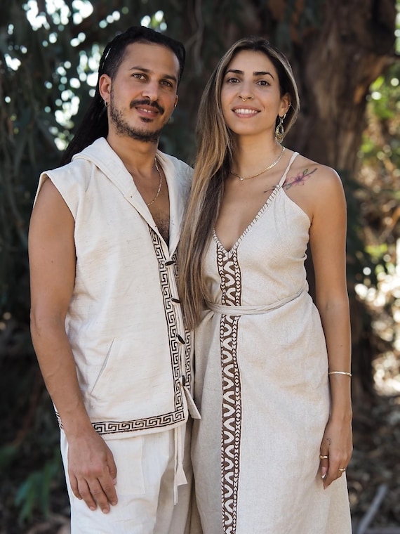 tribal formal dresses Raw Silk Maxi Dress: Tribal Block Print Boho Wedding Dress